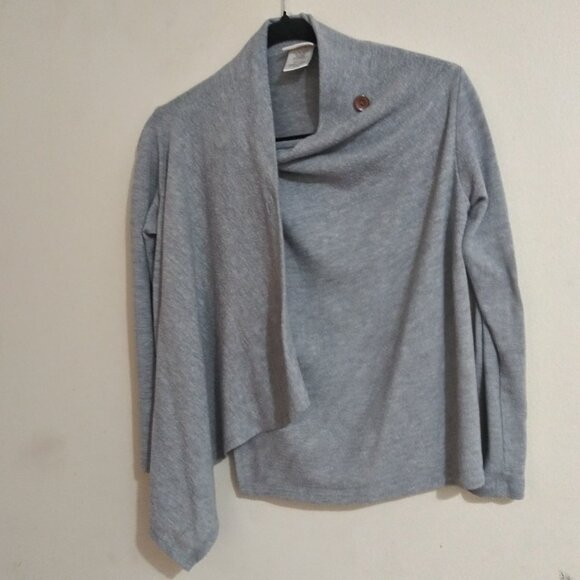 h.i.p. Women’s Gray Asymmetrical Open Front Cardigan Sweater Size L Lightweight - Picture 6 of 7